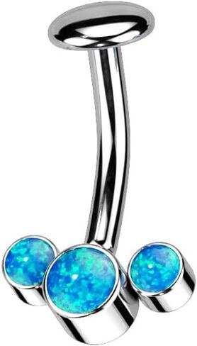 Pierced Owl 14GA F136 Implant Grade Titanium Threadless 5mm Convex Base Triple Synthetic Opal Fan Floating Belly Button Ring in Saudi Arabia