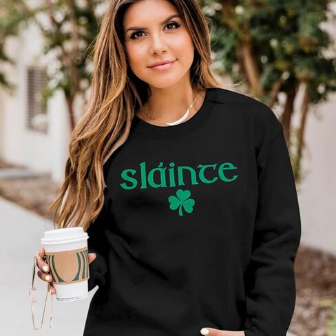 سويت شيرت حريمي لعيد القديس باتريك لاكي شامروك بأكمام طويلة، بلوفر أيرلندي كاجوال in Kuwait