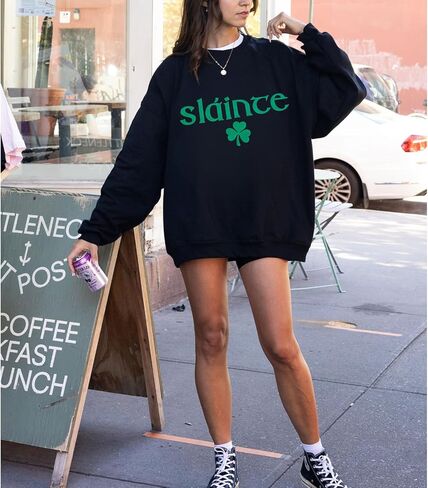 سويت شيرت حريمي لعيد القديس باتريك لاكي شامروك بأكمام طويلة، بلوفر أيرلندي كاجوال in Kuwait