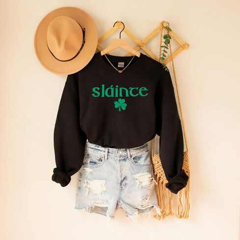 سويت شيرت حريمي لعيد القديس باتريك لاكي شامروك بأكمام طويلة، بلوفر أيرلندي كاجوال in Kuwait