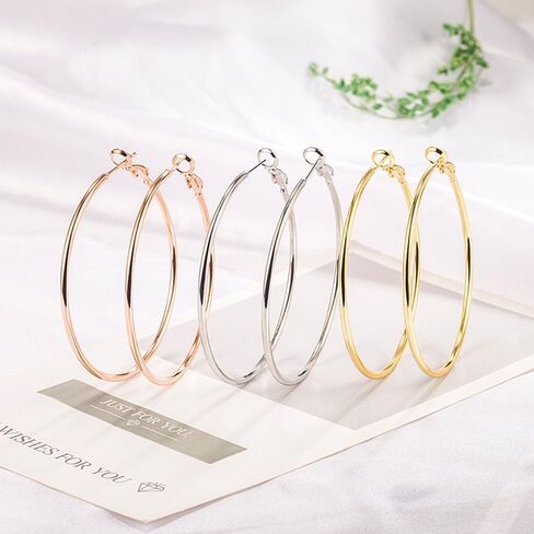 Dainty 70mm Gold Plated Big Large Hoop Earrings for Women Sensitive Ears Fashion Round Circle Huggie Hypoallergenic Hoops 3 Inch Fashion Minimalist Hooped for Bff Birthday Her in Saudi Arabia