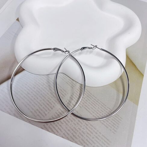 Dainty 70mm Gold Plated Big Large Hoop Earrings for Women Sensitive Ears Fashion Round Circle Huggie Hypoallergenic Hoops 3 Inch Fashion Minimalist Hooped for Bff Birthday Her in Saudi Arabia