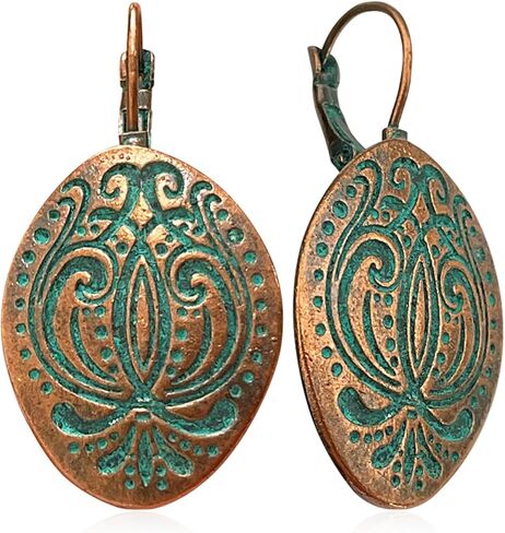 Unique Bohemian Vintage Bronze Totem Geometric Dangle Drop Earrings Personalized Boho Ethnic Oval Carved Lever Back Earrings for Women Jewelry Gifts in Saudi Arabia