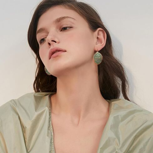 Unique Bohemian Vintage Bronze Totem Geometric Dangle Drop Earrings Personalized Boho Ethnic Oval Carved Lever Back Earrings for Women Jewelry Gifts in Saudi Arabia