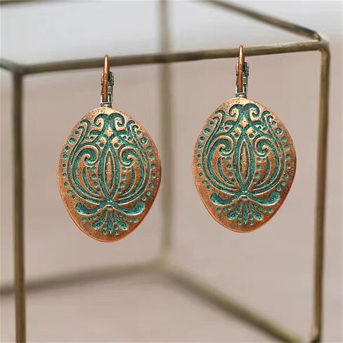 Unique Bohemian Vintage Bronze Totem Geometric Dangle Drop Earrings Personalized Boho Ethnic Oval Carved Lever Back Earrings for Women Jewelry Gifts in Saudi Arabia
