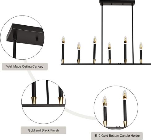 Black Chandelier Modern Farmhouse Chandeliers for Dining Room 8 Lights Candle Chandeliers Rectangular Linear Chandelier for Kitchen Island Lighting Dining Room Light Fixtures Over Table in Saudi Arabia