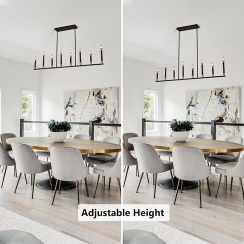 Black Chandelier Modern Farmhouse Chandeliers for Dining Room 8 Lights Candle Chandeliers Rectangular Linear Chandelier for Kitchen Island Lighting Dining Room Light Fixtures Over Table in Saudi Arabia