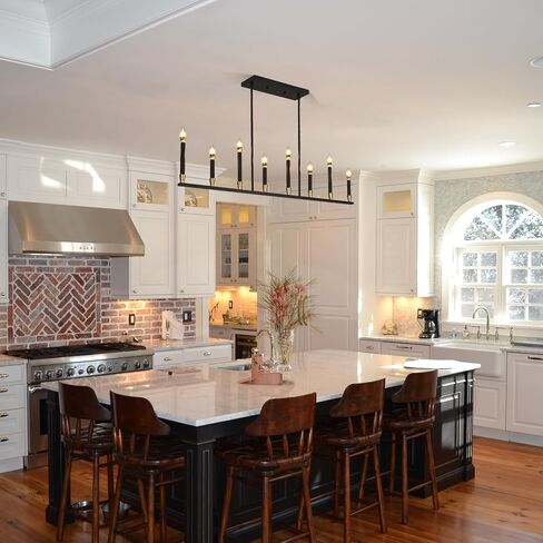 Black Chandelier Modern Farmhouse Chandeliers for Dining Room 8 Lights Candle Chandeliers Rectangular Linear Chandelier for Kitchen Island Lighting Dining Room Light Fixtures Over Table in Saudi Arabia