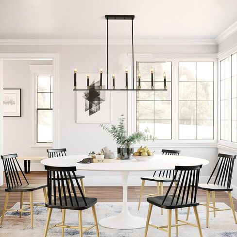 Black Chandelier Modern Farmhouse Chandeliers for Dining Room 8 Lights Candle Chandeliers Rectangular Linear Chandelier for Kitchen Island Lighting Dining Room Light Fixtures Over Table in Saudi Arabia