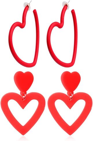 Big Acrylic Love Heart Shape Drop Dangle Earrings Set Multicolor Geometric Neon Hoop for Women Lover Party Jewelry in Kuwait