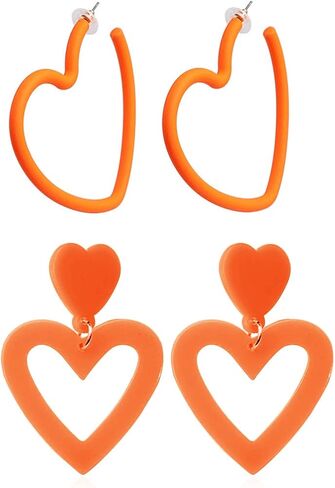 Big Acrylic Love Heart Shape Drop Dangle Earrings Set Multicolor Geometric Neon Hoop for Women Lover Party Jewelry in Kuwait