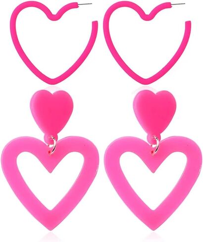 Big Acrylic Love Heart Shape Drop Dangle Earrings Set Multicolor Geometric Neon Hoop for Women Lover Party Jewelry in Kuwait