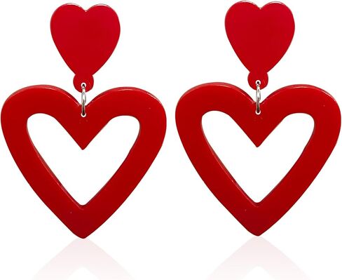 Big Acrylic Love Heart Shape Drop Dangle Earrings Set Multicolor Geometric Neon Hoop for Women Lover Party Jewelry in Kuwait
