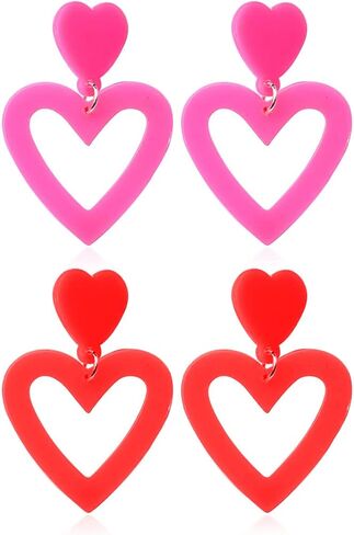 Big Acrylic Love Heart Shape Drop Dangle Earrings Set Multicolor Geometric Neon Hoop for Women Lover Party Jewelry in Kuwait