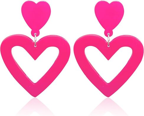Big Acrylic Love Heart Shape Drop Dangle Earrings Set Multicolor Geometric Neon Hoop for Women Lover Party Jewelry in Kuwait