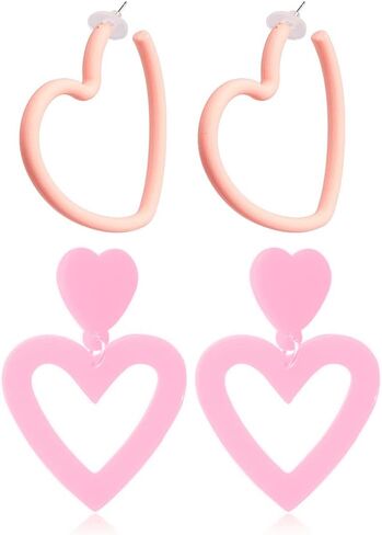 Big Acrylic Love Heart Shape Drop Dangle Earrings Set Multicolor Geometric Neon Hoop for Women Lover Party Jewelry in Kuwait