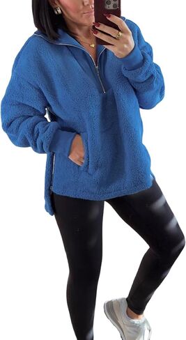 Yeokou المرأة سترة الصوف معطف شيربا اصطف نصف البريدي البلوز الخريف الشتاء غامض كم طويل البلوز وتتسابق مع جيوب in Kuwait