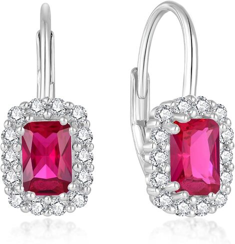 Birthstone Earrings for Women 925 Sterling Silver Rectangle Gemstone Leverback Earrings Jewelry Gifts in Kuwait