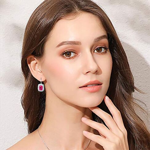 Birthstone Earrings for Women 925 Sterling Silver Rectangle Gemstone Leverback Earrings Jewelry Gifts in Kuwait