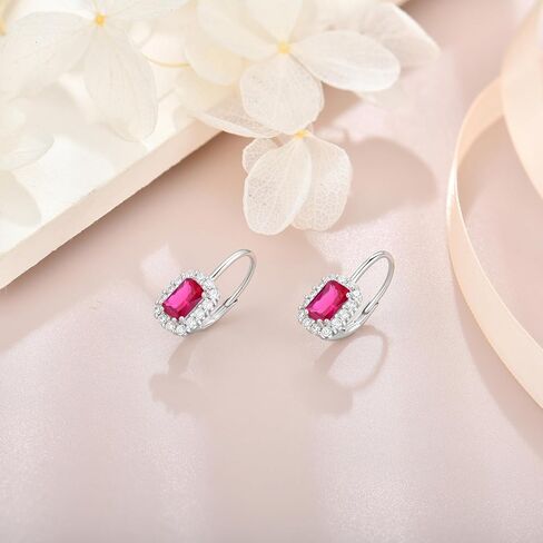 Birthstone Earrings for Women 925 Sterling Silver Rectangle Gemstone Leverback Earrings Jewelry Gifts in Kuwait
