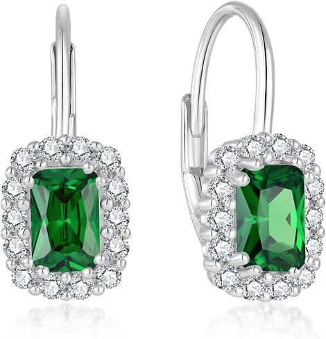 Birthstone Earrings for Women 925 Sterling Silver Rectangle Gemstone Leverback Earrings Jewelry Gifts in Kuwait