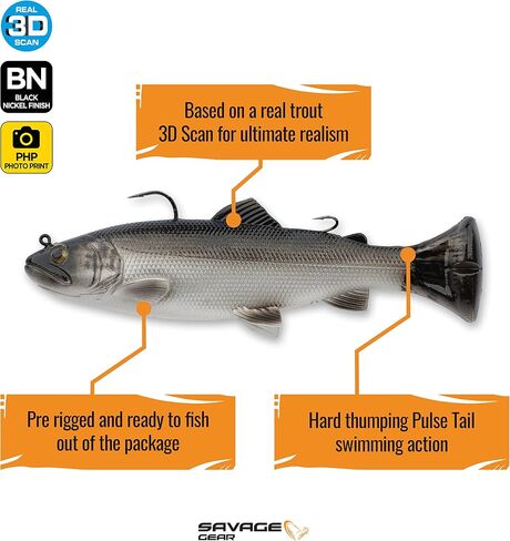 Savage Gear Pulse Tail Trout RTF Fishing Bait, 2 1/3 oz, Ghost Trout, Realistic Contours, Colors & Movement, Durable Construction, Dual Heavy-Duty Fishing Hook Rigging, Scent Infused in Kuwait
