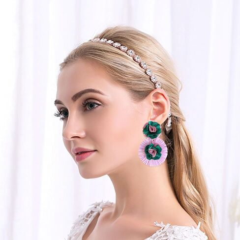 Raffia Flower Earrings Raffia Straw Wrapped Hot Pink Flower Drop Dangle Earrings Summer Tropical Beach Jewelry in Kuwait