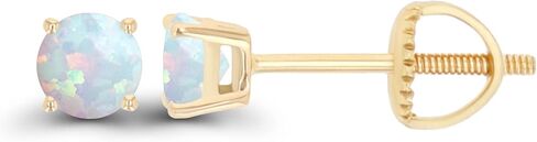Solid 14K Gold 4mm Round Hypoallergenic Genuine Birthstone Solitaire Screwback Stud Earrings in Kuwait