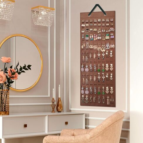 Lolalet Hanging Earring Holder Organizer with 20 Hooks for Women, Earring Organizer Wall Earrings Hanger Pierced Earring Storage, Felt Stud Earring Display, 608 Holes for Earrings -Espresso, 1 Pack in Saudi Arabia
