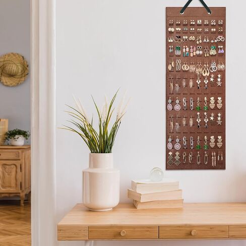 Lolalet Hanging Earring Holder Organizer with 20 Hooks for Women, Earring Organizer Wall Earrings Hanger Pierced Earring Storage, Felt Stud Earring Display, 608 Holes for Earrings -Espresso, 1 Pack in Saudi Arabia