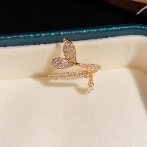 Gold Plated Rings for Women, Unique Design Band with Cubic Zirconia and Pearl, Dainty Stackable Thumb Rings Statement Adjustbale Engagement Bands for Women in Saudi Arabia