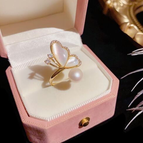 Gold Plated Rings for Women, Unique Design Band with Cubic Zirconia and Pearl, Dainty Stackable Thumb Rings Statement Adjustbale Engagement Bands for Women in Saudi Arabia