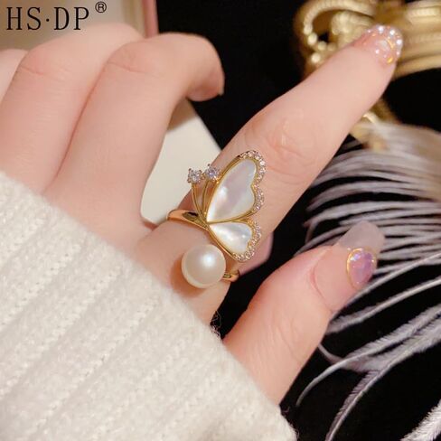 Gold Plated Rings for Women, Unique Design Band with Cubic Zirconia and Pearl, Dainty Stackable Thumb Rings Statement Adjustbale Engagement Bands for Women in Saudi Arabia
