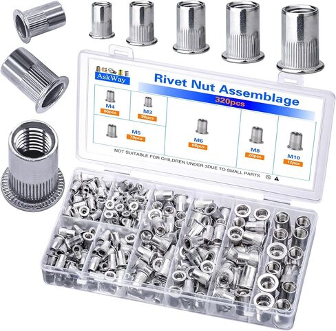 Rivet Nut Assortment Kit, 270 pcs Recessed Rivet Nuts, Rivet Nut Sorting Tool, (M8 M6 M5 M4 M3) for Automotive, Home Decor and Industrial Products in Saudi Arabia