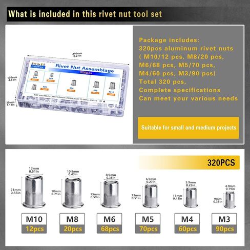 Rivet Nut Assortment Kit, 270 pcs Recessed Rivet Nuts, Rivet Nut Sorting Tool, (M8 M6 M5 M4 M3) for Automotive, Home Decor and Industrial Products in Saudi Arabia