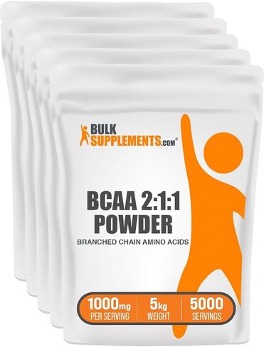 BulkSupplements.com مسحوق BCAA 2:1:1 - أحماض أمينية متفرعة السلسلة، مكمل BCAA، مسحوق الأحماض الأمينية BCAA - بدون نكهة وخالي من الغلوتين، 1000 مجم لكل وجبة، 500 جم (1.1 رطل) (عبوة من قطعة واحدة) in Kuwait