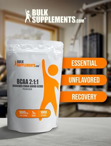 BulkSupplements.com مسحوق BCAA 2:1:1 - أحماض أمينية متفرعة السلسلة، مكمل BCAA، مسحوق الأحماض الأمينية BCAA - بدون نكهة وخالي من الغلوتين، 1000 مجم لكل وجبة، 500 جم (1.1 رطل) (عبوة من قطعة واحدة) in Kuwait