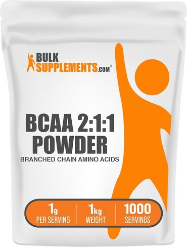 BulkSupplements.com مسحوق BCAA 2:1:1 - أحماض أمينية متفرعة السلسلة، مكمل BCAA، مسحوق الأحماض الأمينية BCAA - بدون نكهة وخالي من الغلوتين، 1000 مجم لكل وجبة، 500 جم (1.1 رطل) (عبوة من قطعة واحدة) in Kuwait