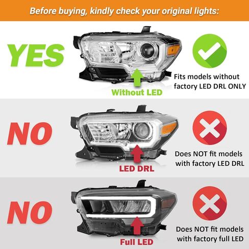 مجموعة المصابيح الأمامية لسيارة Toyota Tacoma 2016-2023 (تناسب الموديلات مع مصنع LED DRL فقط) استبدال المصابيح الأمامية للسائق وجانب الركاب in Kuwait