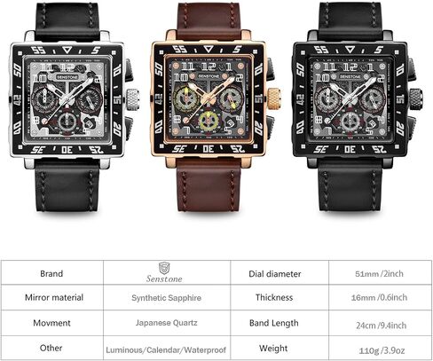 Square Watch for Men with Leather Strap Multifunction Chronograph Dial Analog Quartz Wristwatch Business Dress Watch with Luminous Waterproof Calendar in Saudi Arabia