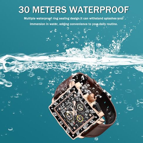 Square Watch for Men with Leather Strap Multifunction Chronograph Dial Analog Quartz Wristwatch Business Dress Watch with Luminous Waterproof Calendar in Saudi Arabia