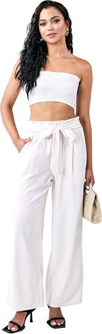 Palazzo Pants for Women Casual, Women's Wide Leg Pants with High Waist Adjustable Knot, Comfy Workwear in Saudi Arabia