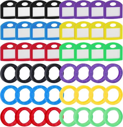 Uniclife 12 Pack Round Key Caps Covers and 12 Pack Key Cap Tags with Blank Paper Labels & Clear Windows Colorful Key Identifiers Protectors for Regular Flat House Keys (Not for Odd-Shaped Keys) in Saudi Arabia
