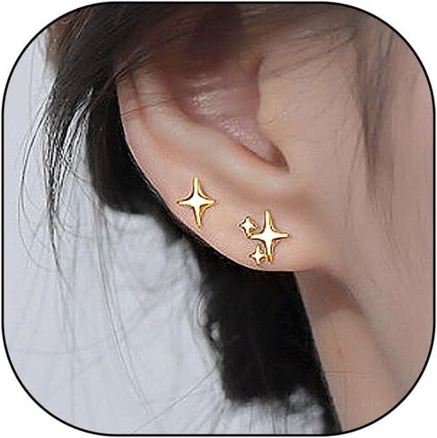 Silver Star Stud Earrings Tiny Asymmetrical Hypoallergenic Pierced Earrings Dainty Birthday Jewelry Accessories Gifts for Women in Kuwait