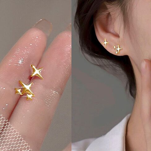 Silver Star Stud Earrings Tiny Asymmetrical Hypoallergenic Pierced Earrings Dainty Birthday Jewelry Accessories Gifts for Women in Kuwait