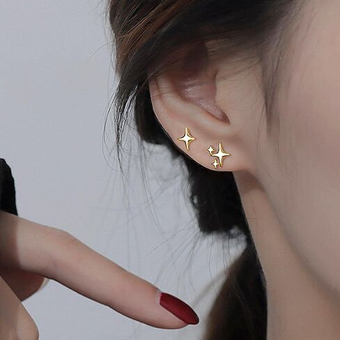 Silver Star Stud Earrings Tiny Asymmetrical Hypoallergenic Pierced Earrings Dainty Birthday Jewelry Accessories Gifts for Women in Kuwait