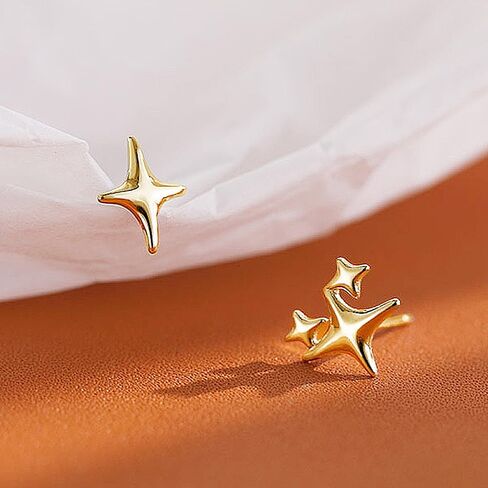 Silver Star Stud Earrings Tiny Asymmetrical Hypoallergenic Pierced Earrings Dainty Birthday Jewelry Accessories Gifts for Women in Kuwait
