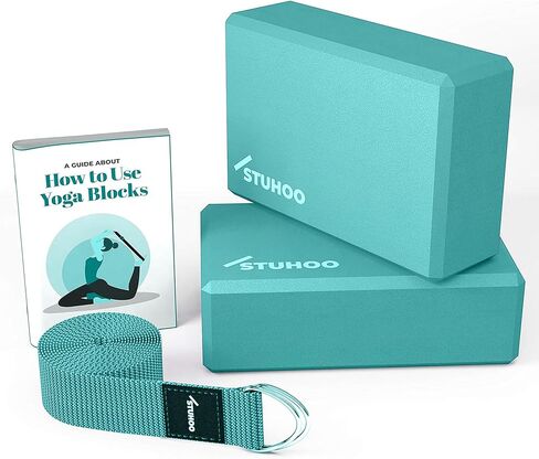 كتل اليوغا 2 حزمة وحزام اليوغا يتضمن كتابًا إلكترونيًا وصفيًا للمبتدئين، طوب اليوغا القوي وكتلة إسفنج إيفا خفيفة الوزن تدعم الأوضاع العميقة، وتوفر القوة والثبات لممارسة البيلاتيس in Kuwait