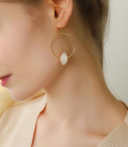 Ozel - Druzy Drop and Dangle Earrings for Women - Iridescent Drusy and Cubic Zirconia, 14K Gold-Plated Delicate Fashion Jewelry_3M3363 in Kuwait