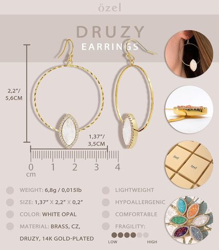 Ozel - Druzy Drop and Dangle Earrings for Women - Iridescent Drusy and Cubic Zirconia, 14K Gold-Plated Delicate Fashion Jewelry_3M3363 in Kuwait